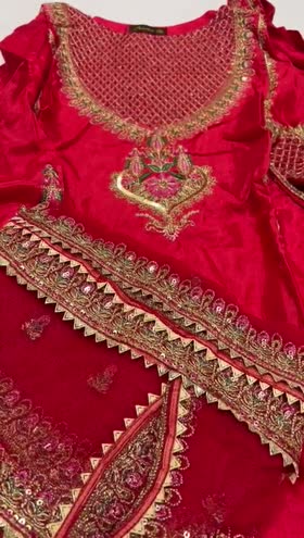 Rs 6500 Aneela’s raw silk stitched Emb 3pc ( medium)