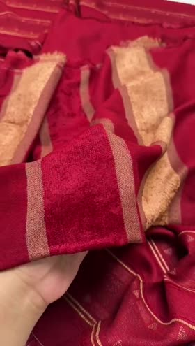 Rs 4600 Masoori Peach Wool Velvet Shawl 3pc [Maroon] [Dispatch Time 1 Month]