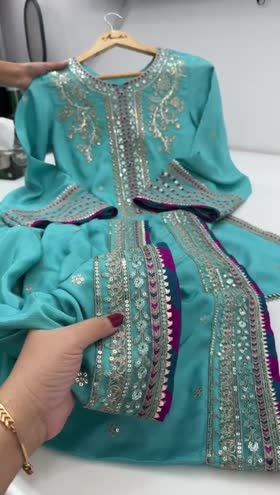 Rs 9500 Aneelas Eid launch raw silk stitched emb shirt trouser [Dispatch date 18th March ] ~ [Chest 22] [Length 33] LARGE