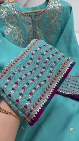 Rs 7500 Aneelas Eid launch raw silk stitched emb shirt Plain trouser [Dispatch date 15th April ] ~ [Chest 19] [Length 39] SMALL