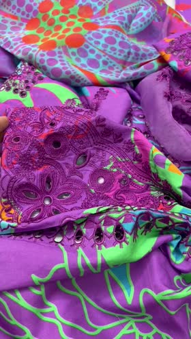 Rs 8500 Naqsh viscose chicken Kari Emb 3pc  chiffon duppata ( Medium Purple)