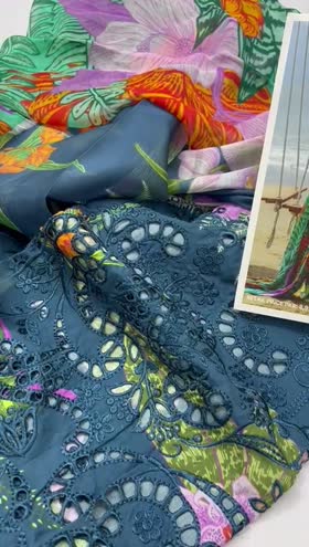 Rs 8500 Naqsh viscose chicken Kari Emb 3pc  chiffon duppata ( DARK TEAL )