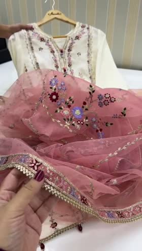 Rs 9950 Aneelas Eid launch stitched raw silk shirt trouser net Emb Duppata 3 piece [Dispatch date 14th March ] ~ [Chest 22] [Length 43] LARGE