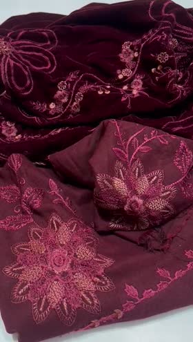 Rs 11500 Nureh Leather Peech Emb 3pc Velvet Emb Shawl New Launch (NE 211)