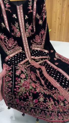 Rs 23500 Aneelas Stitched wedding velvet shirt velvet heavy shawl and velvet trouser [Dispatch Time 3 months] ~ [Chest 21] [Length 45] MEDIUM