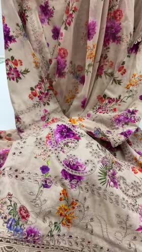 Rs 11500 Aneelas Stitched Lawn Emb Print Chiffon Duppata 3pc [PR-09] [Dispatch Time 2 Months] ~ [Chest 21] [Length 44] MEDIUM (Shoot Length)