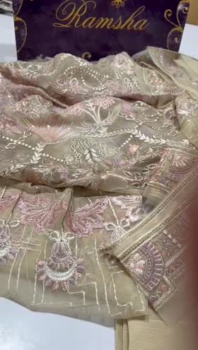 Rs 5500 Today’s Sale Ramsha Chevron Chiffon Emb 3pc [A-701] [Retail 9150]