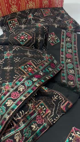 Rs 7950 Fragrant karandi Emb 3pc Emb shawl ( D4)